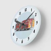 アメリカ国旗を持つ消防車の背面 ラウンド壁時計 (傾斜)