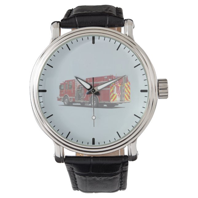 アメリカ国旗を持つ消防車の背面 腕時計 (正面)