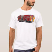 アメリカ国旗を持つ消防車の背面 Tシャツ (正面)