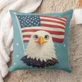 アメリカ国旗を振ったかわいいキャラクター鷲の頭 クッション (ブランケット)