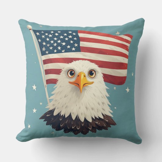 アメリカ国旗を振ったかわいいキャラクター鷲の頭 クッション (正面)