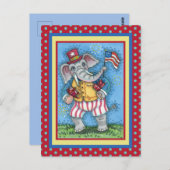 アメリカ国旗を振るかわいい愛国ゾウ ポストカード (正面/裏面)