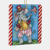 アメリカ国旗を振るかわいい愛国象 セラミックオーナメント (右)