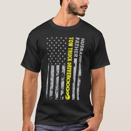 アメリカ国旗を振る夫・父親・トラック運転手 Tシャツ (正面)