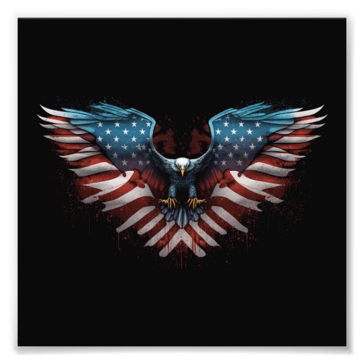 アメリカ国旗を掲げたイーグル フォトプリント            (正面)