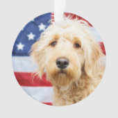 アメリカ国旗を掲げたゴルデンドル オーナメント (正面)