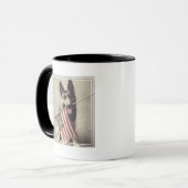 アメリカ国旗を掲げたドイツの羊飼い マグカップ (正面左)