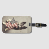 アメリカ国旗を掲げたドイツの羊飼い ラゲッジタグ (正面横)