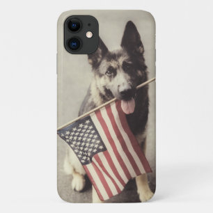 アメリカ国旗を掲げたドイツの羊飼い iPhone 11 ケース
