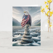 アメリカ国旗を掲げたハゲのワシ カード (黄色い花)