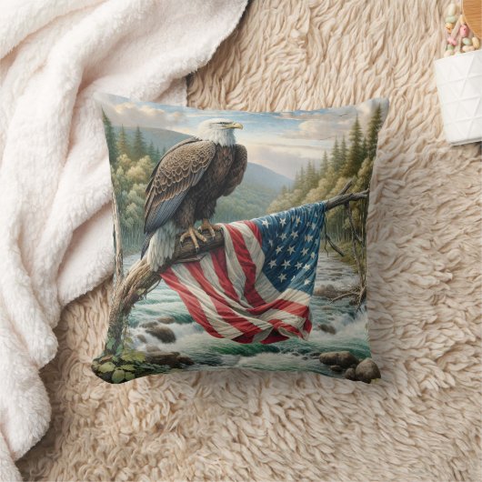 アメリカ国旗を掲げたハゲのワシ クッション (ブランケット)
