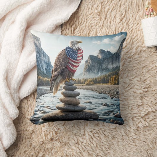 アメリカ国旗を掲げたハゲのワシ クッション (ブランケット)