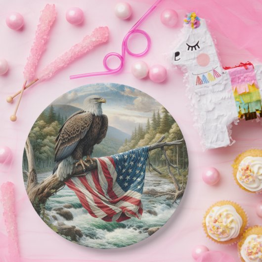 アメリカ国旗を掲げたハゲのワシ ペーパープレート (パーティー)