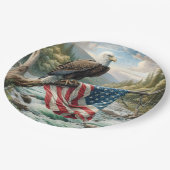 アメリカ国旗を掲げたハゲのワシ ペーパープレート (アングル)