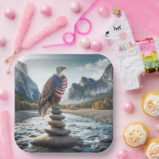 アメリカ国旗を掲げたハゲのワシ ペーパープレート (パーティー)