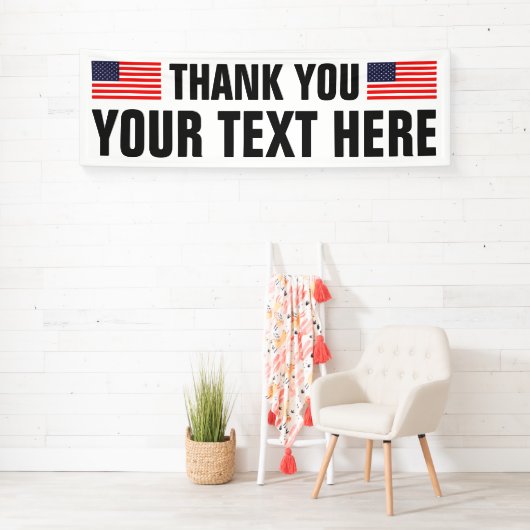 アメリカ国旗を掲げたバナーに愛国的な感謝 横断幕 (インサイチュ)