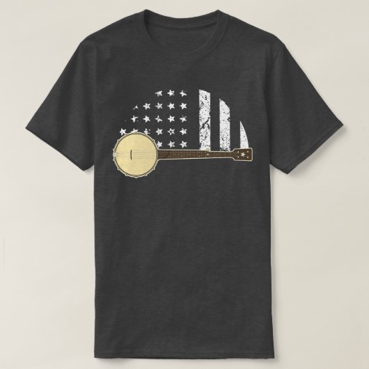 アメリカ国旗を掲げたバンジョー Tシャツ (デザイン正面)