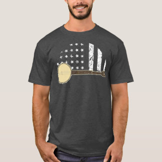 アメリカ国旗を掲げたバンジョー Tシャツ