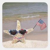 アメリカ国旗を掲げたヒトデ スクエアシール (正面)