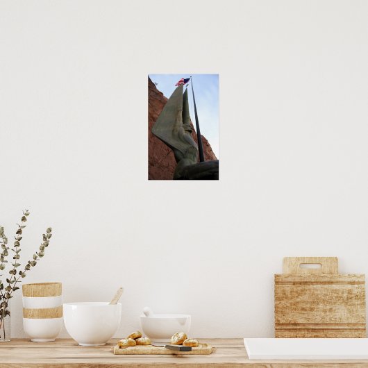 アメリカ国旗を掲げたフーバーダム像 ポスター (キッチン)