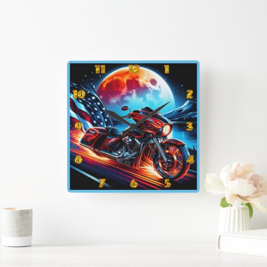 アメリカ国旗を掲げたムーンライトクルーズ スクエア壁時計 (ホーム)