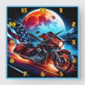 アメリカ国旗を掲げたムーンライトクルーズ スクエア壁時計 (正面)