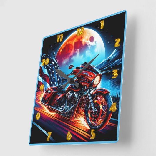 アメリカ国旗を掲げたムーンライトクルーズ スクエア壁時計 (傾斜)