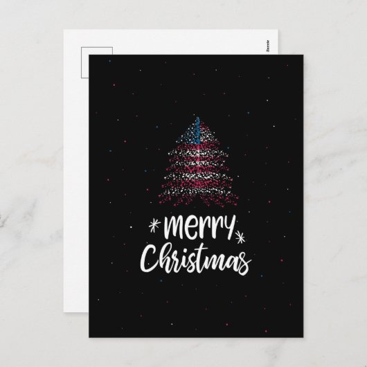 アメリカ国旗を掲げたメリークリスマス シーズンポストカード (正面/裏面)