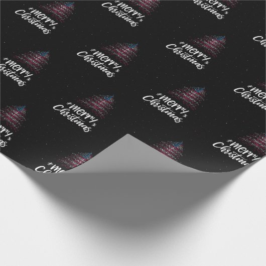 アメリカ国旗を掲げたメリークリスマス ラッピングペーパー (角)