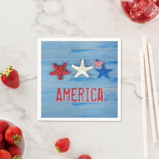 アメリカ国旗を掲げた愛国的なヒトデ スタンダードカクテルナプキン (インサイチュ)