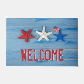 アメリカ国旗を掲げた愛国的なヒトデ ドアマット (正面)