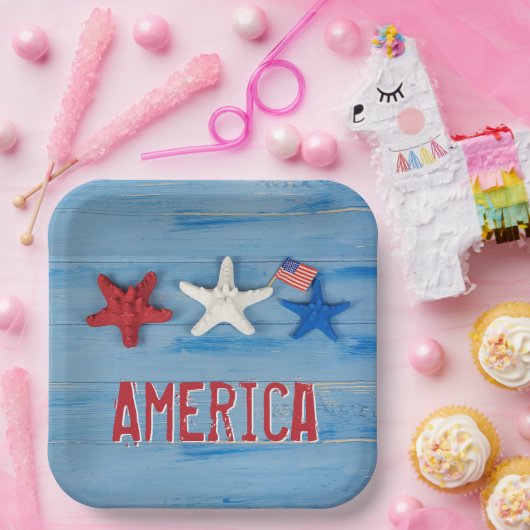 アメリカ国旗を掲げた愛国的なヒトデ ペーパープレート (パーティー)
