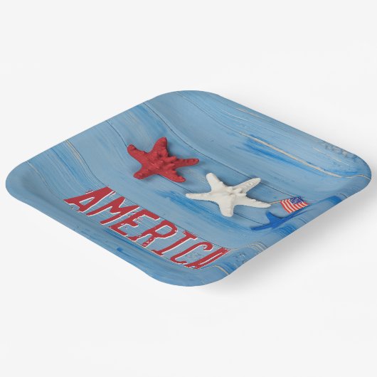 アメリカ国旗を掲げた愛国的なヒトデ ペーパープレート (傾斜あり)