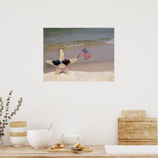 アメリカ国旗を掲げた愛国的なヒトデ ポスター (キッチン)