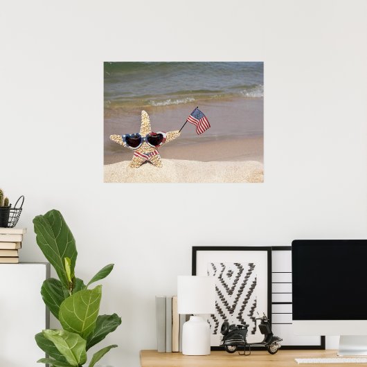 アメリカ国旗を掲げた愛国的なヒトデ ポスター (ホームオフィス)