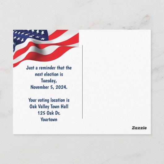 アメリカ国旗を掲げた投票リマインダー ポストカード (裏面)