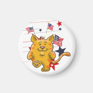 アメリカ国旗を掲げた漫画の猫 マグネット
