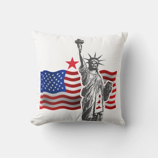 アメリカ国旗を掲げた自由の女神 クッション (正面)