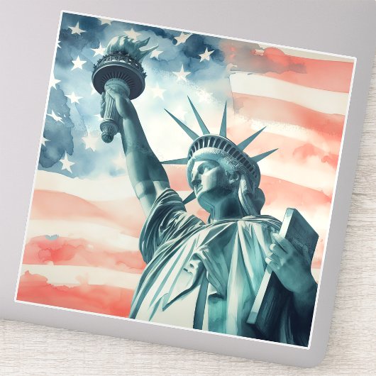アメリカ国旗を掲げた自由の女神 シール