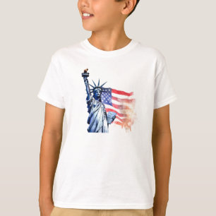 アメリカ国旗を掲げた自由の女神 Tシャツ