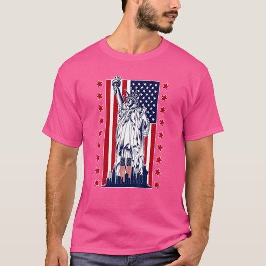 アメリカ国旗を掲げた自由の女神 Tシャツ (正面)