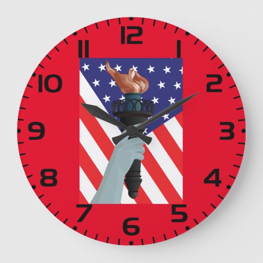 アメリカ国旗を掲げた自由の聖火の像 ラージ壁時計 (正面)