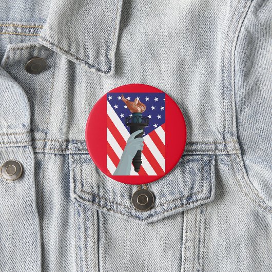 アメリカ国旗を掲げた自由の聖火の像 缶バッジ