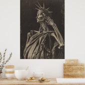 アメリカ国旗を掲げた象徴的な自由の女神 ポスター (キッチン)