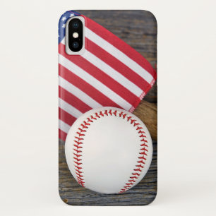 アメリカ国旗を掲げた野球 iPhone X ケース