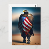 アメリカ国旗を掲げた鎧を着ているハゲのワシ ポストカード (正面/裏面)
