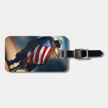 アメリカ国旗を掲げた鎧を着ているハゲのワシ