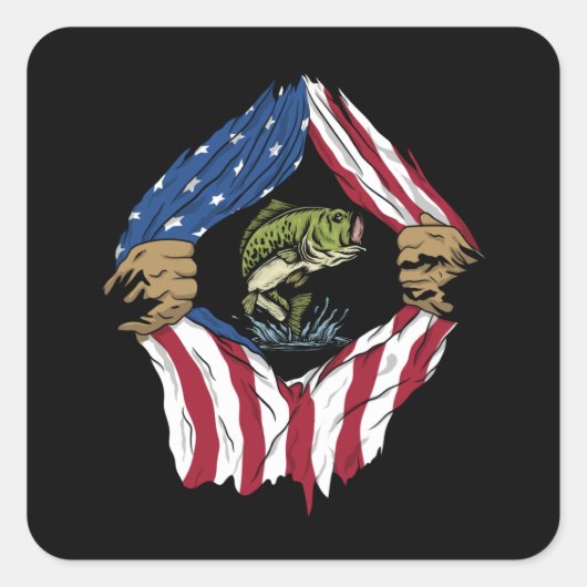 アメリカ国旗を掲げた魚 スクエアシール (正面)
