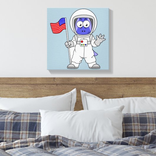 アメリカ国旗を掲げている宇宙飛行士。 キャンバスプリント (インサイチュ (寝室))
