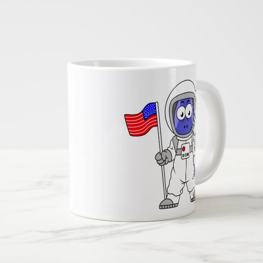 アメリカ国旗を掲げている宇宙飛行士。 ジャンボコーヒーマグカップ (正面右)